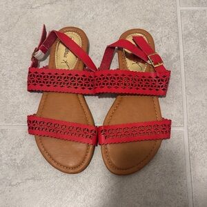 Red Sandals with Cutout Design